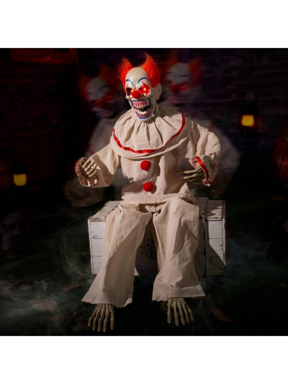 Animatronic Sitting Clown Red Halloween Animated Decorations Sound Activated
